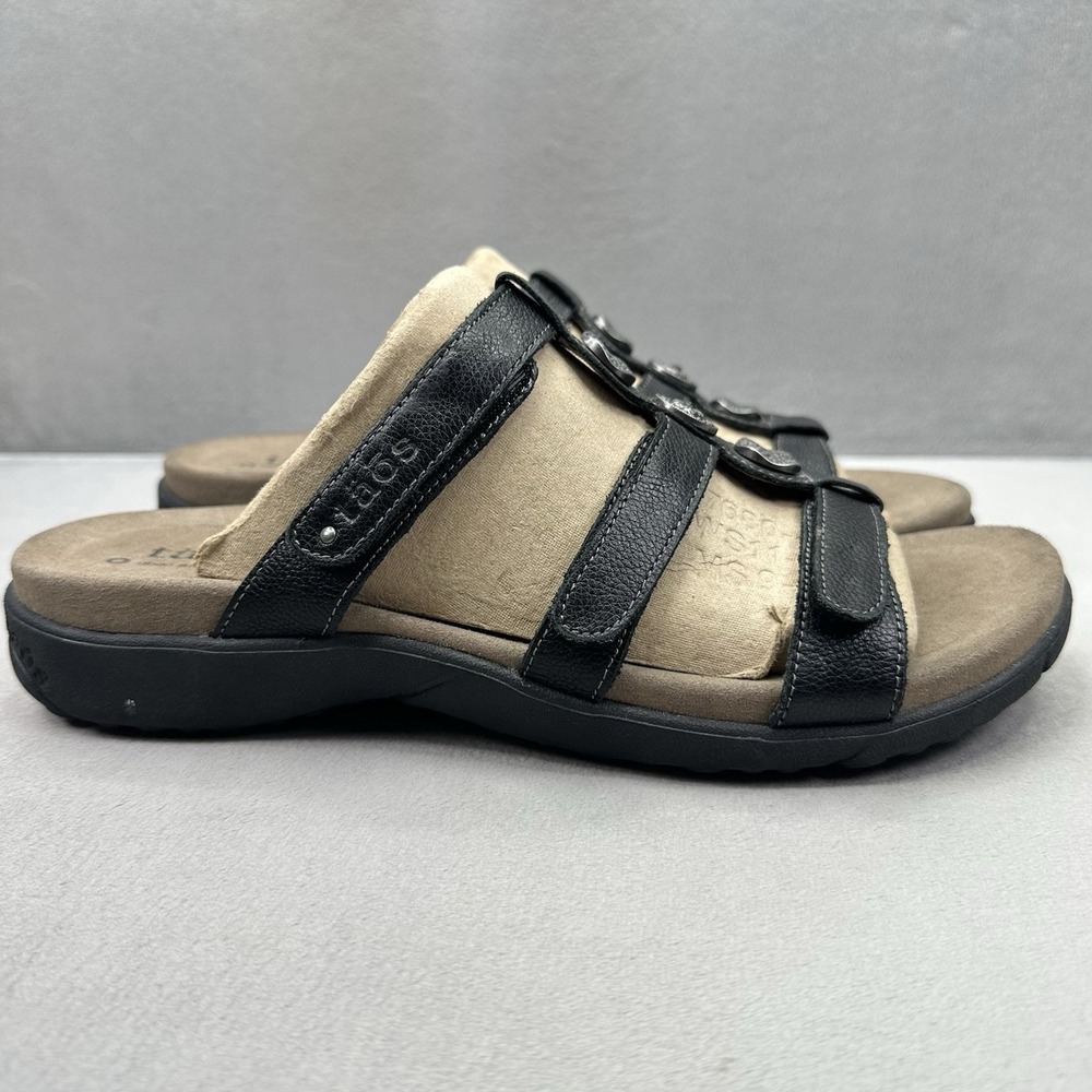 Taos Prize 4 Womens Size 11 Slide Sandals Black Leather Strappy Adjustable